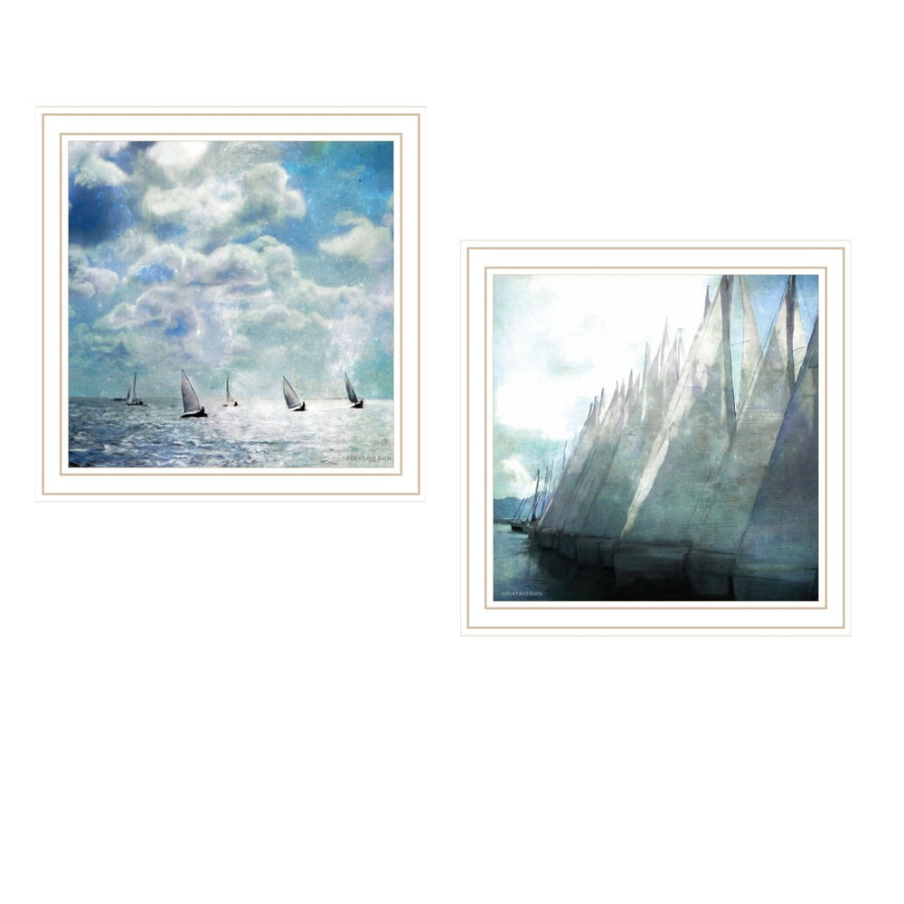 HomeRoots Set of Two Sail Away White Framed Wall Art - Coastal Charm Prints for Modern Home Decor & Focal Points 572017