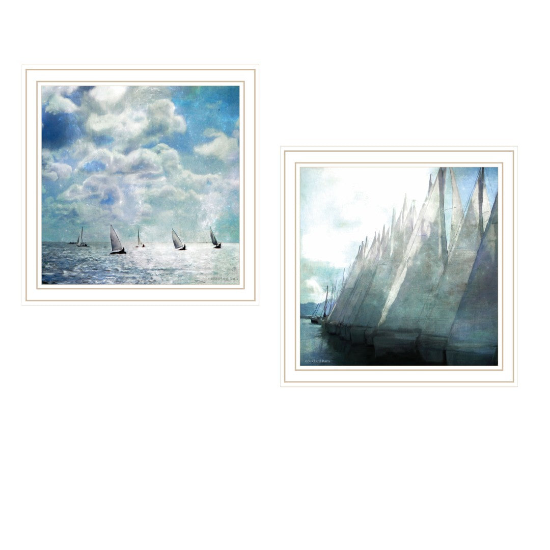 Set of Two Sail Away White Framed Wall Art - Coastal Charm Prints for