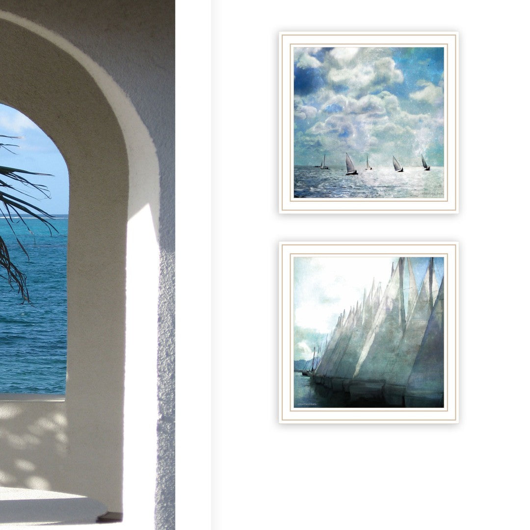 Set of Two Sail Away White Framed Wall Art - Coastal Charm Prints for
