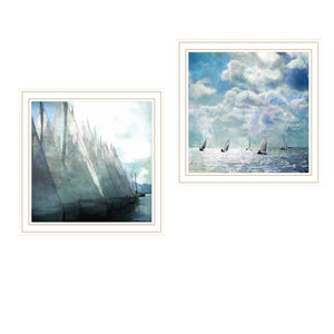 HomeRoots Set of Two Sail Away White Framed Wall Art - Coastal Charm Prints for Modern Home Decor & Focal Points 572017