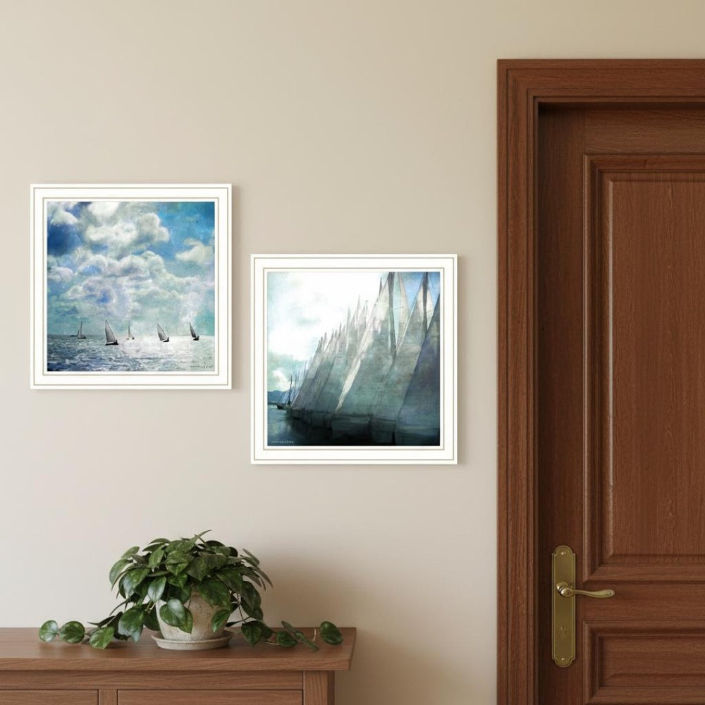 HomeRoots Set of Two Sail Away White Framed Wall Art - Coastal Charm Prints for Modern Home Decor & Focal Points 572017