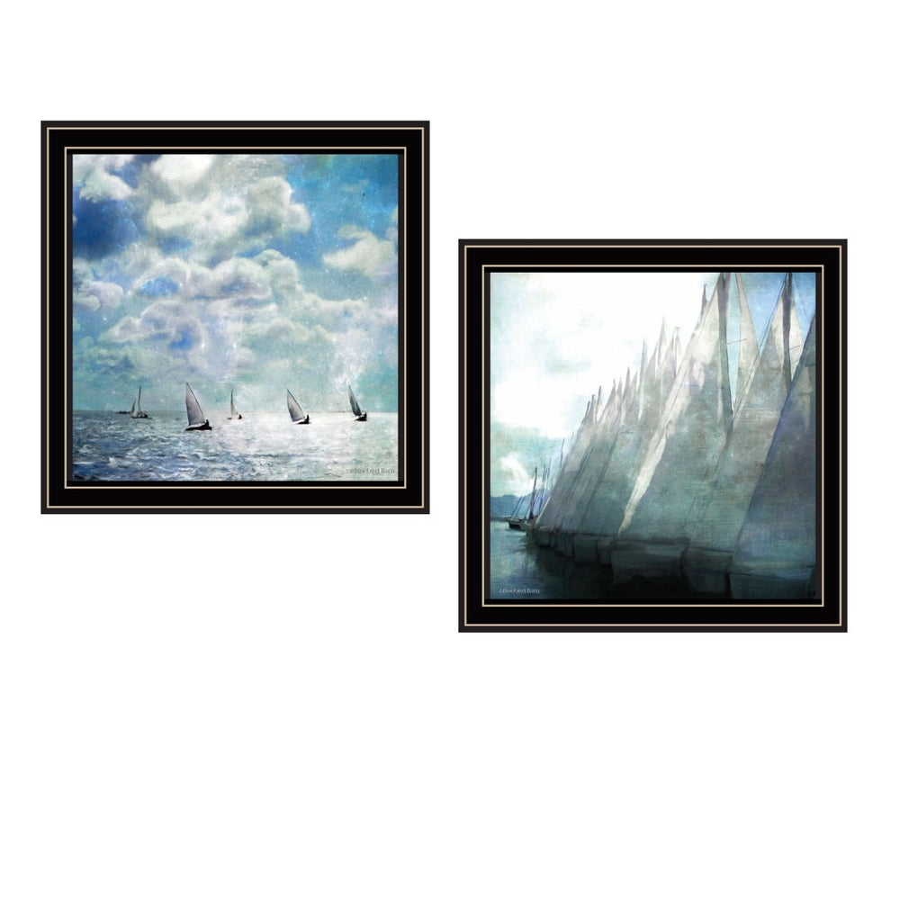 HomeRoots Set of Two Sail Away Black Framed Wall Art Prints - Coastal Charm for Modern Home Decor Spaces 572018
