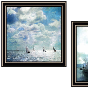 HomeRoots Set of Two Sail Away Black Framed Wall Art Prints - Coastal Charm for Modern Home Decor Spaces 572018