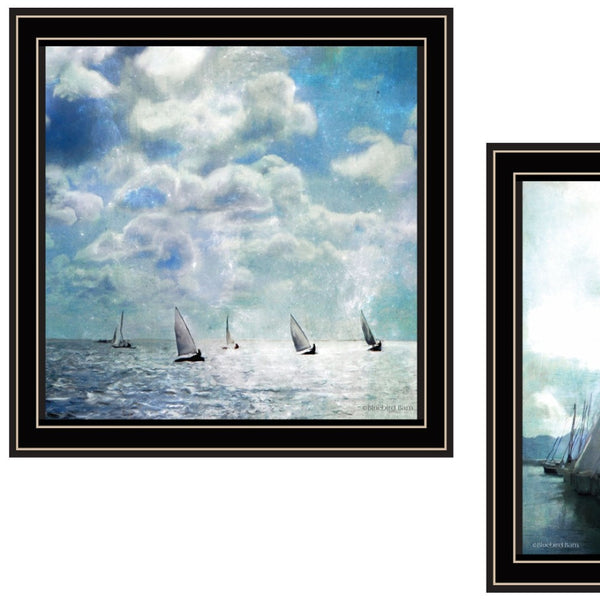 HomeRoots Set of Two Sail Away Black Framed Wall Art Prints - Coastal Charm for Modern Home Decor Spaces 572018