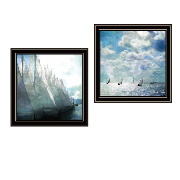 HomeRoots Set of Two Sail Away Black Framed Wall Art Prints - Coastal Charm for Modern Home Decor Spaces 572018