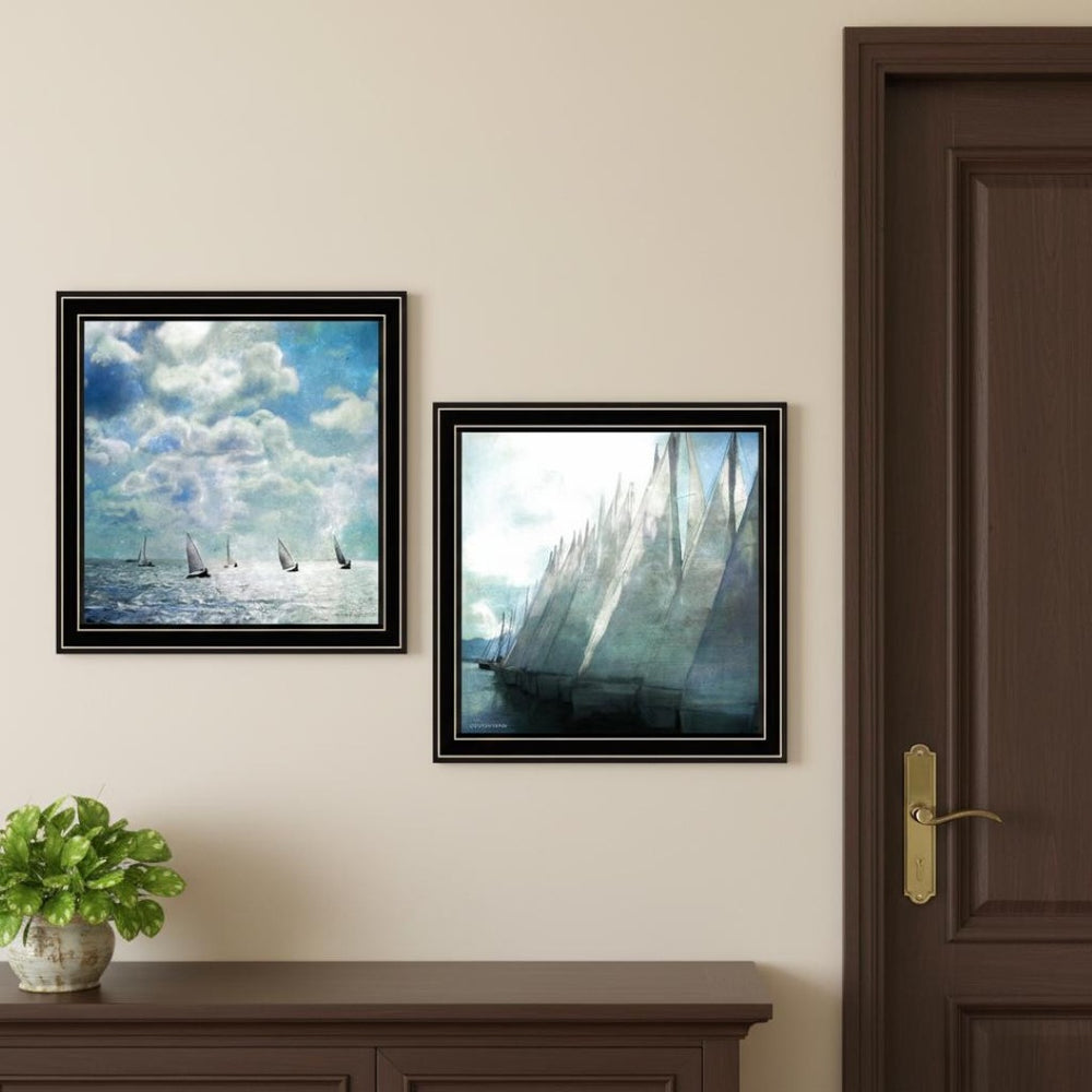 HomeRoots Set of Two Sail Away Black Framed Wall Art Prints - Coastal Charm for Modern Home Decor Spaces 572018