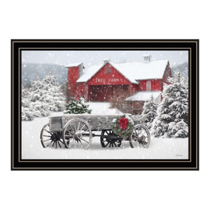 Homeroots Tree Farm Wagon Black Framed Wall Art - Stylish Acrylic Painting To Enhance Your Home Decor Focal Point  Paper 572025
