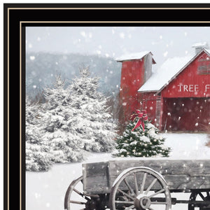 Homeroots Tree Farm Wagon Black Framed Wall Art - Stylish Acrylic Painting To Enhance Your Home Decor Focal Point  Paper 572025