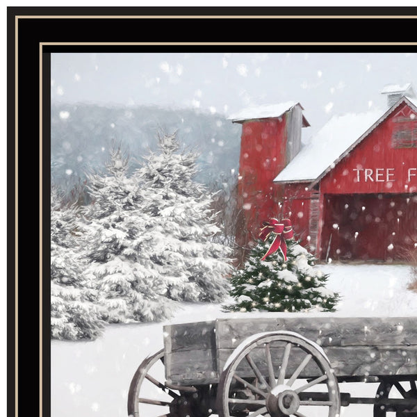 Homeroots Tree Farm Wagon Black Framed Wall Art - Stylish Acrylic Painting To Enhance Your Home Decor Focal Point  Paper 572025