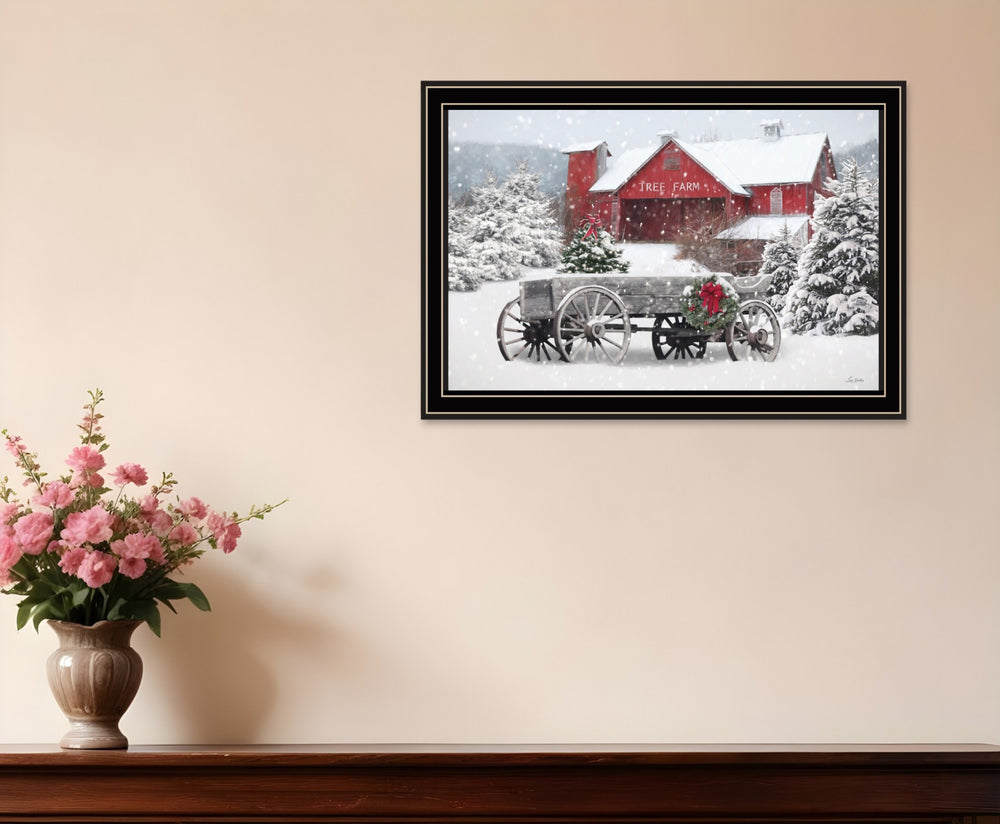 Homeroots Tree Farm Wagon Black Framed Wall Art - Stylish Acrylic Painting To Enhance Your Home Decor Focal Point  Paper 572025