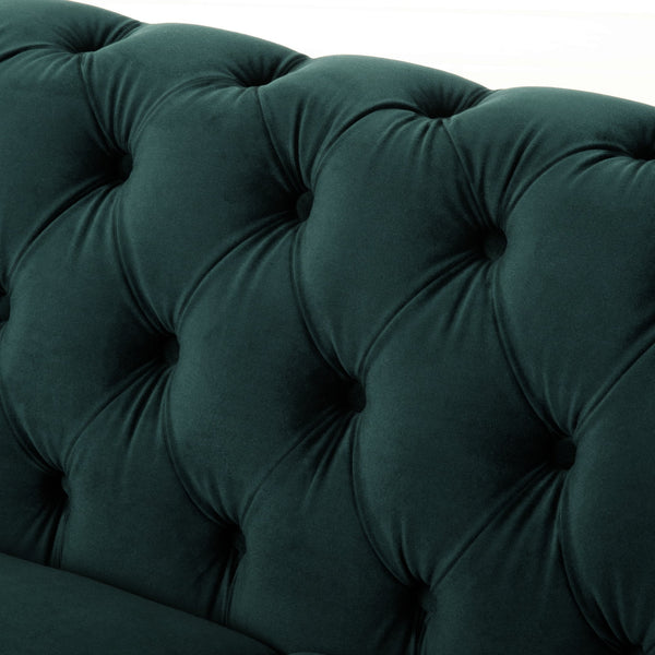 English Elm Christopher Knight Home® - VIVALUX Chesterfield Velvet Loveseat Sofa with Rolled Arms Tufted Buttons Plush 2-Seater Comfort 59.4" Dark Green N762P178705F