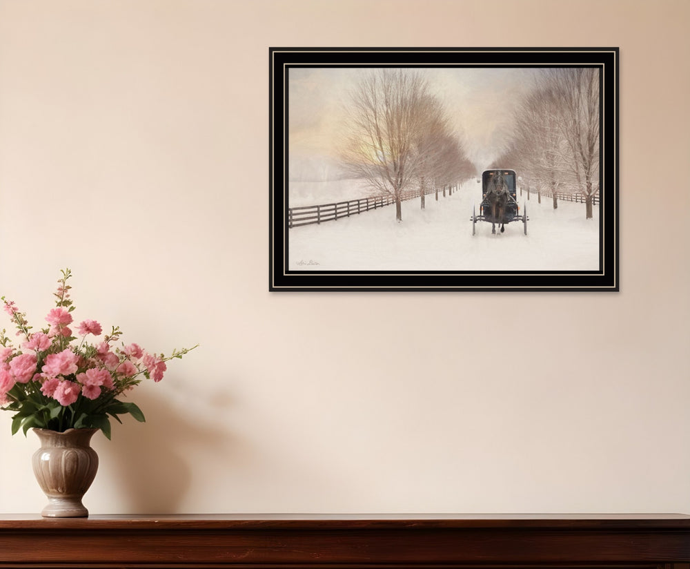 Homeroots Snowy Amish Lane Black Framed Wall Art - Stylish Acrylic Decor To Elevate Your Space And Walls  Paper 572029