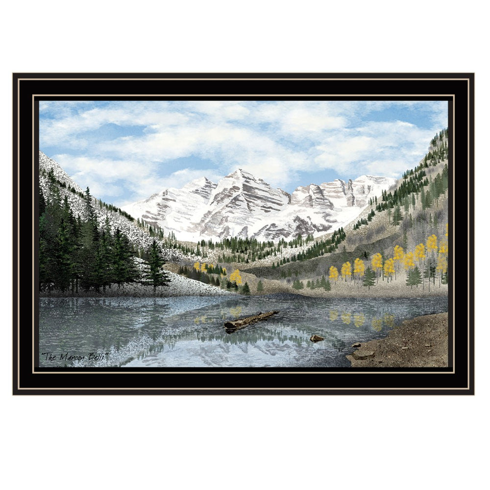 HomeRoots Snowy Mountain Landscape Art - Black Framed Wall Decor for Modern Elegance in Any Room 572033
