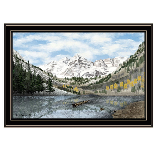 HomeRoots Snowy Mountain Landscape Art - Black Framed Wall Decor for Modern Elegance in Any Room 572033