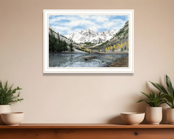 Homeroots Snowy Mountain Landscape Wall Art - White Framed Acrylic Painting To Elevate Your Home Decor!  Paper 572034