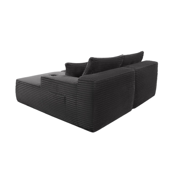 English Elm 75"cloud Plush Fabric Sectional with Double Chaise Deep Seat and Cup Holder for Living Room W3975S00053
