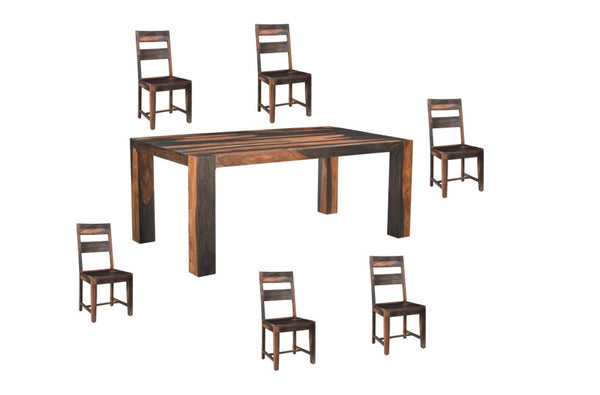HomeRoots Seven-Piece Dark Brown Solid Wood Dining Set with 6 Classic Ladder-Back Chairs for Elegant Gatherings 572072