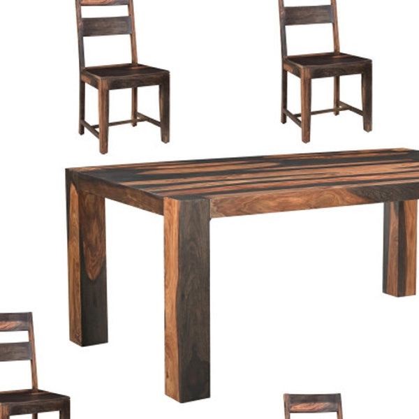 HomeRoots Seven-Piece Dark Brown Solid Wood Dining Set with 6 Classic Ladder-Back Chairs for Elegant Gatherings 572072
