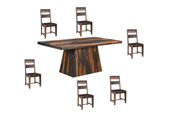 HomeRoots Seven Piece Solid Wood Dining Set with Dark Brown Finish & Six Elegant Ladder-Back Chairs 572073