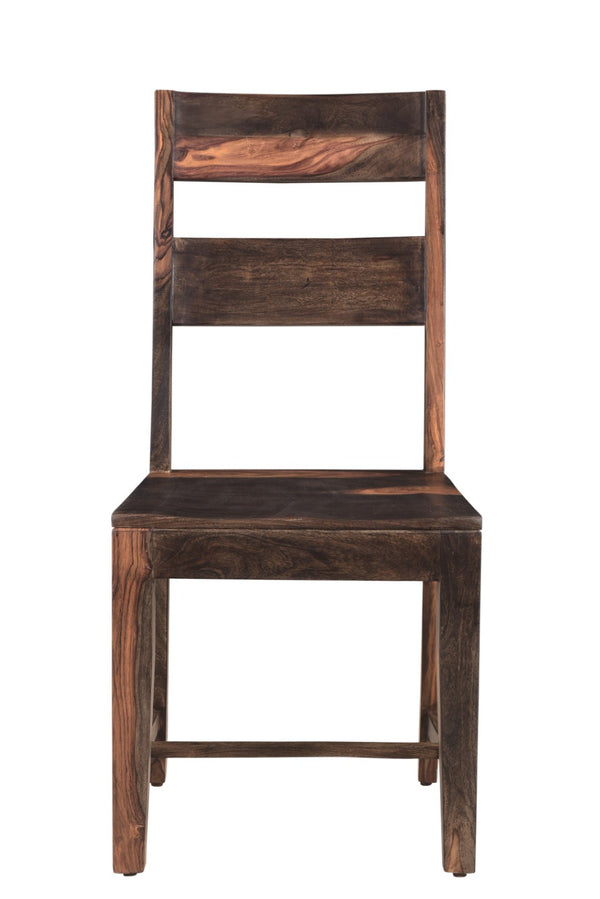 HomeRoots Seven Piece Solid Wood Dining Set with Dark Brown Finish & Six Elegant Ladder-Back Chairs 572073