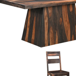HomeRoots Seven Piece Solid Wood Dining Set with Dark Brown Finish & Six Elegant Ladder-Back Chairs 572073