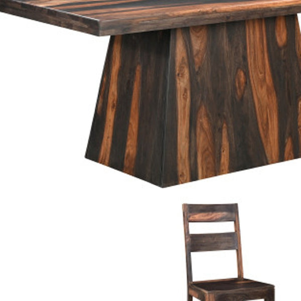 HomeRoots Seven Piece Solid Wood Dining Set with Dark Brown Finish & Six Elegant Ladder-Back Chairs 572073