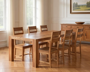 HomeRoots Seven Piece Solid Wood Dining Set with Six Comfortable Ladder-Back Chairs in Rich Brown Finish 572074