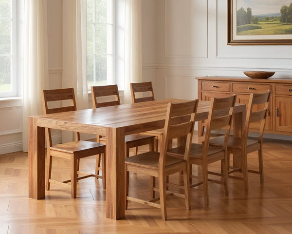 HomeRoots Seven Piece Solid Wood Dining Set with Six Comfortable Ladder-Back Chairs in Rich Brown Finish 572074