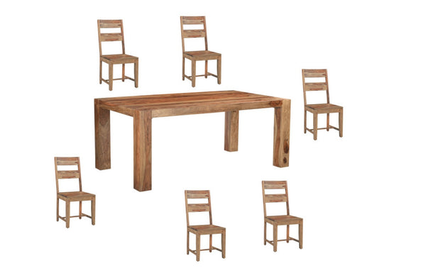 HomeRoots Seven Piece Solid Wood Dining Set with Six Comfortable Ladder-Back Chairs in Rich Brown Finish 572074