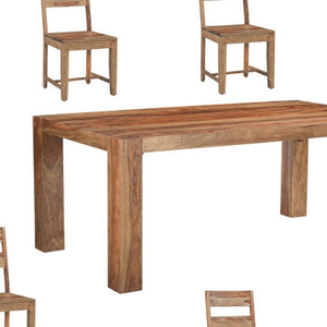 HomeRoots Seven Piece Solid Wood Dining Set with Six Comfortable Ladder-Back Chairs in Rich Brown Finish 572074