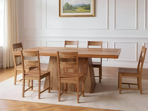 HomeRoots Seven Piece Solid Wood Dining Set – Elegant Brown Table with 6 Comfortable Ladder-Back Chairs 572075