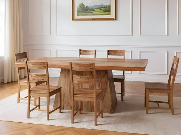 HomeRoots Seven Piece Solid Wood Dining Set – Elegant Brown Table with 6 Comfortable Ladder-Back Chairs 572075
