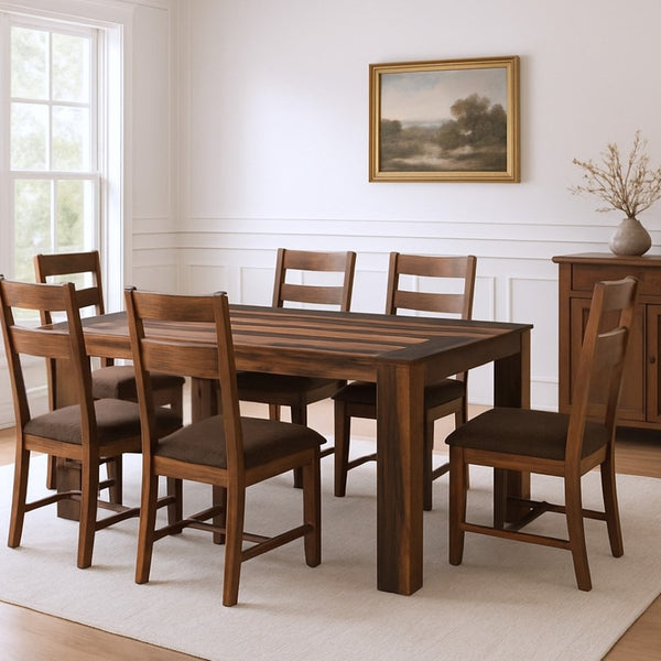 HomeRoots Seven-Piece Dark Brown Solid Wood Dining Set with Six Classic Ladder-Back Chairs for Elegant Dining 572076