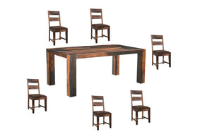 HomeRoots Seven-Piece Dark Brown Solid Wood Dining Set with Six Classic Ladder-Back Chairs for Elegant Dining 572076