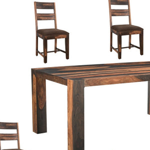 HomeRoots Seven-Piece Dark Brown Solid Wood Dining Set with Six Classic Ladder-Back Chairs for Elegant Dining 572076