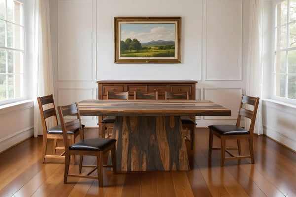 HomeRoots Seven Piece Dark Brown Solid Wood Dining Set: Elegant Table & 6 Chairs for Timeless Entertaining 572077