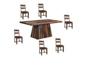 HomeRoots Seven Piece Dark Brown Solid Wood Dining Set: Elegant Table & 6 Chairs for Timeless Entertaining 572077