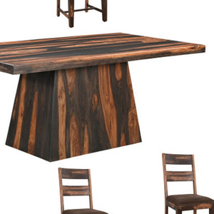 HomeRoots Seven Piece Dark Brown Solid Wood Dining Set: Elegant Table & 6 Chairs for Timeless Entertaining 572077