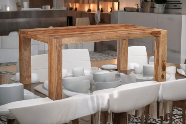 HomeRoots Seven Piece Solid Wood Dining Set: Timeless Brown Table & Six Comfortable Ladder-Back Chairs 572078