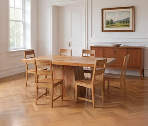 HomeRoots Seven Piece Solid Wood Dining Set with Six Elegant Ladder-Back Chairs for Timeless Style and Comfort 572079