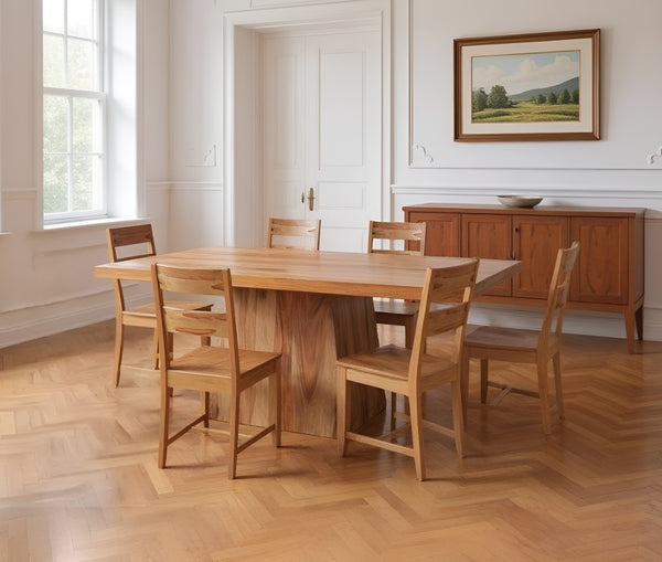 HomeRoots Seven Piece Solid Wood Dining Set with Six Elegant Ladder-Back Chairs for Timeless Style and Comfort 572079