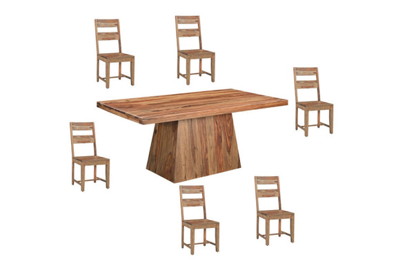 HomeRoots Seven Piece Solid Wood Dining Set with Six Elegant Ladder-Back Chairs for Timeless Style and Comfort 572079