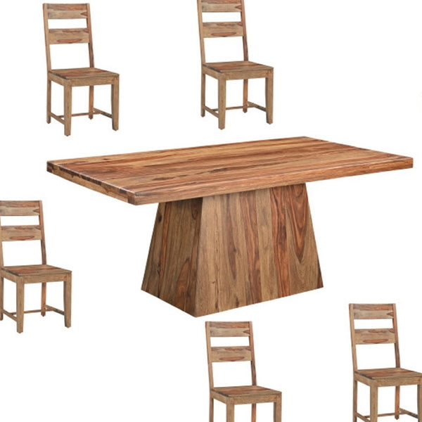 HomeRoots Seven Piece Solid Wood Dining Set with Six Elegant Ladder-Back Chairs for Timeless Style and Comfort 572079