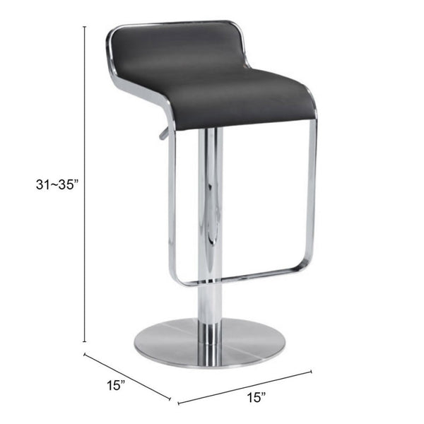 HomeRoots Black Adjustable Height Swivel Bar Chair - Stylish Faux Leather & Steel Design for Modern Comfort 572081