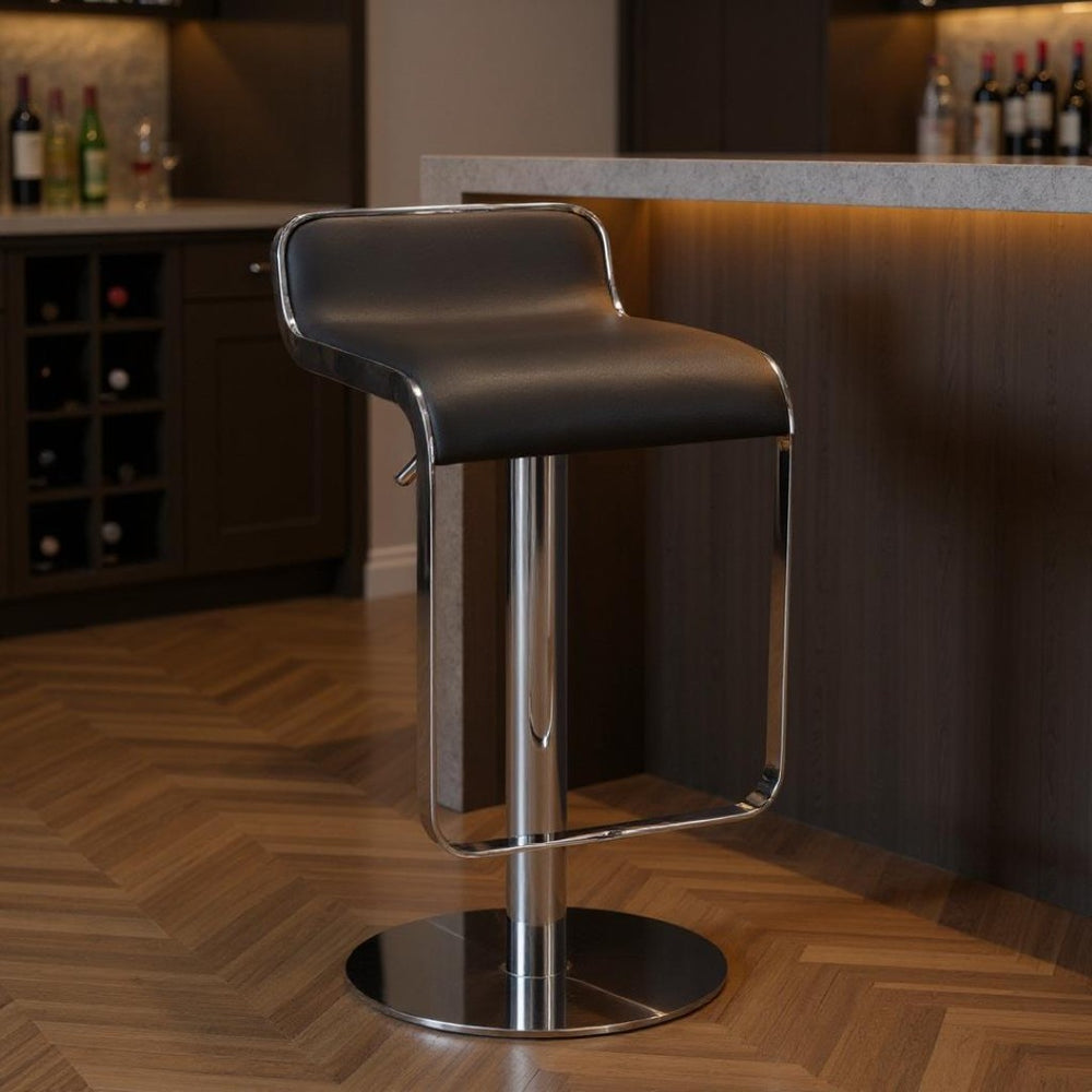 HomeRoots Black Adjustable Height Swivel Bar Chair - Stylish Faux Leather & Steel Design for Modern Comfort 572081
