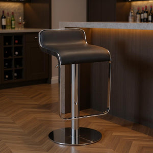 HomeRoots Black Adjustable Height Swivel Bar Chair - Stylish Faux Leather & Steel Design for Modern Comfort 572081