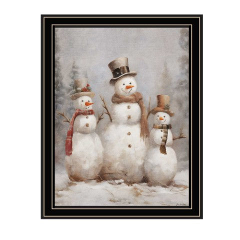 Homeroots Snowman Trio Black Framed Wall Art - Festive Acrylic Painting For A Stylish Holiday Home Decor  Wood,Paper 572082