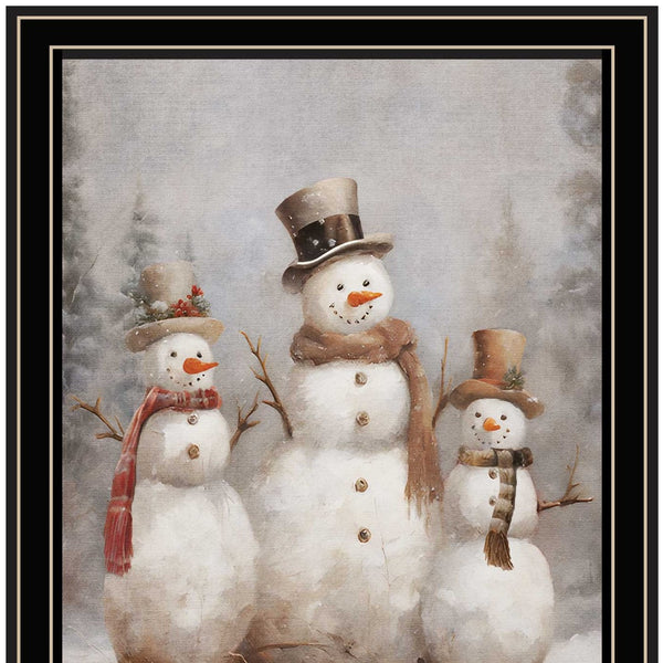 Homeroots Snowman Trio Black Framed Wall Art - Festive Acrylic Painting For A Stylish Holiday Home Decor  Wood,Paper 572082