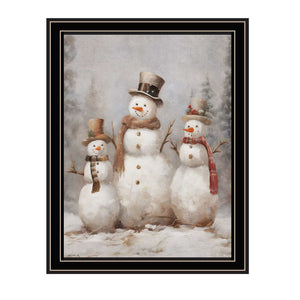 Homeroots Snowman Trio Black Framed Wall Art - Festive Acrylic Painting For A Stylish Holiday Home Decor  Wood,Paper 572082