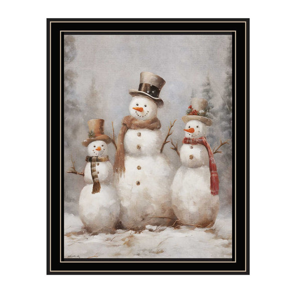 Homeroots Snowman Trio Black Framed Wall Art - Festive Acrylic Painting For A Stylish Holiday Home Decor  Wood,Paper 572082